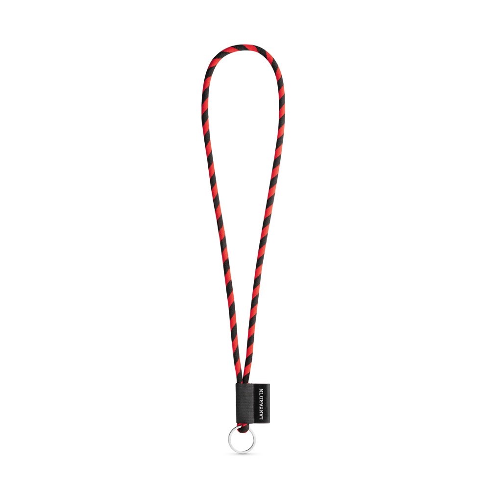 75093. SET Lanyard TUBE Long (Ø 7 mm) mit Ring Ø 32 mm - schwarz, rot