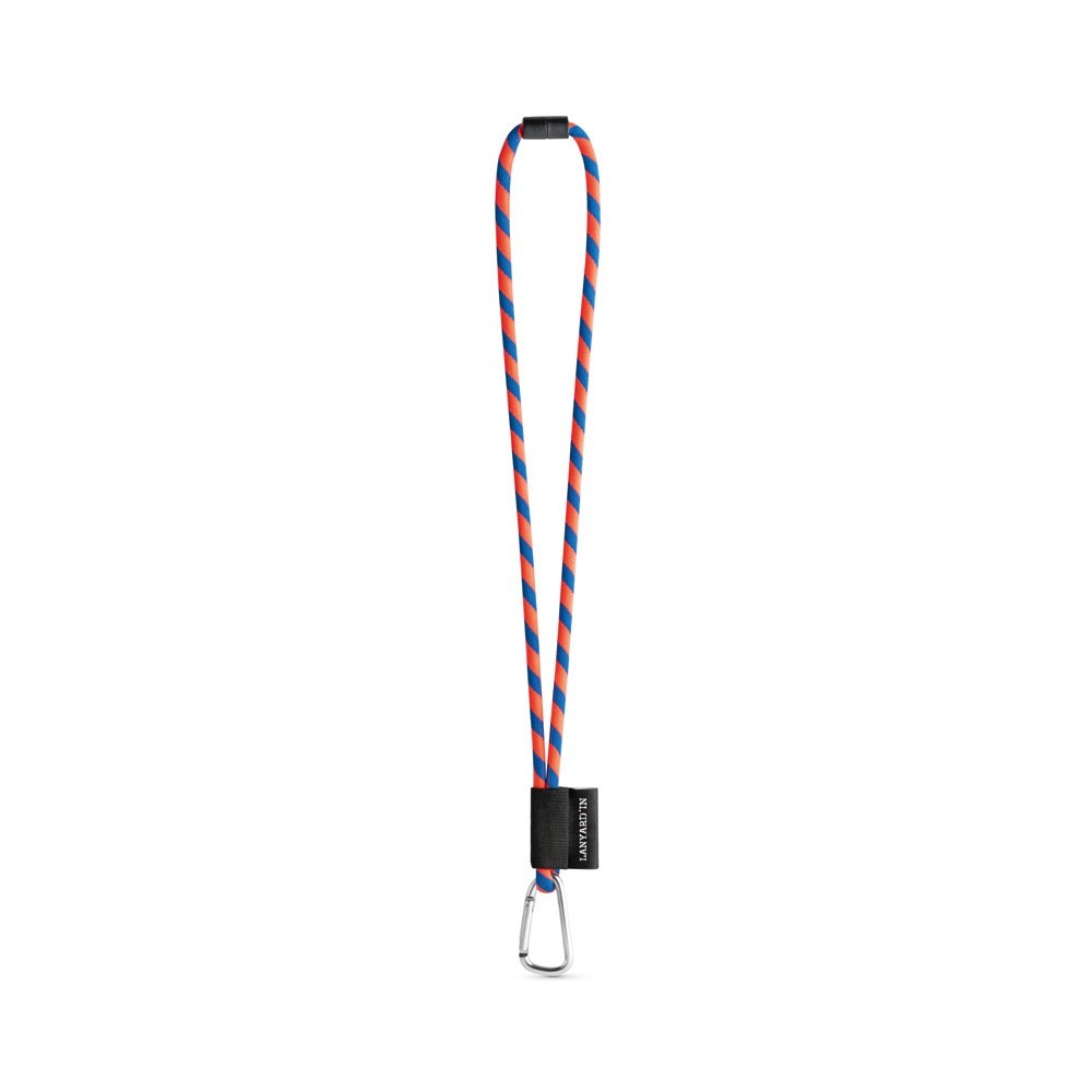 75089. SET Lanyard TUBE Long (Ø 7 mm) mit 55 mm D-förmigem Karabiner und Ø 7 mm Sicherheitsverschluss - Orange Hexachrome , Königsblau