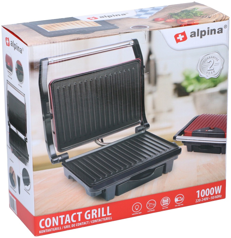 ALPINA Contact Grill 220-240V 1000W 27x17cm- Rot