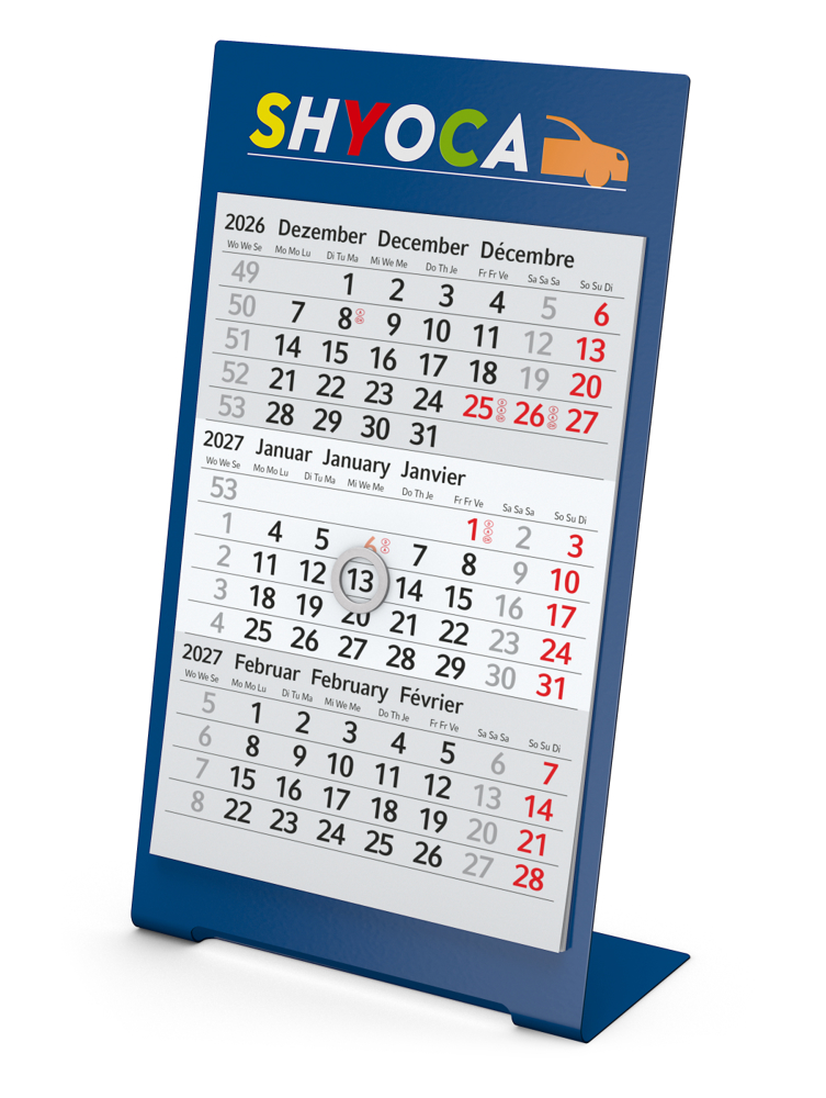 Tischkalender Desktop 3 Color, 2 Jahre, rot - Blau