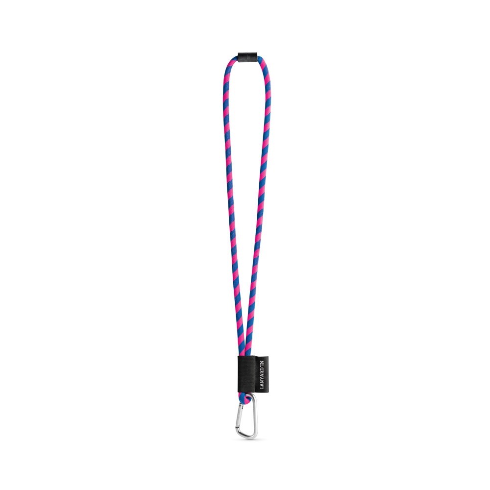 75089. SET Lanyard TUBE Long (Ø 7 mm) mit 55 mm D-förmigem Karabiner und Ø 7 mm Sicherheitsverschluss - Rosa Hexachrome, Königsblau