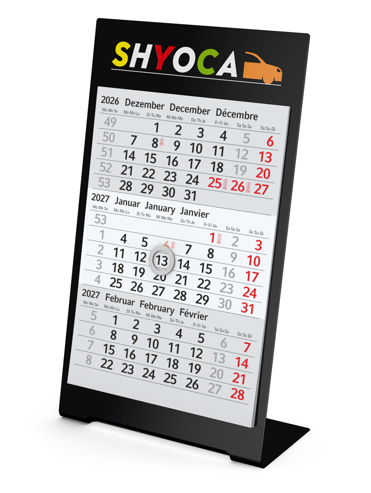 Tischkalender Desktop 3 Color, 2 Jahre, rot - schwarz