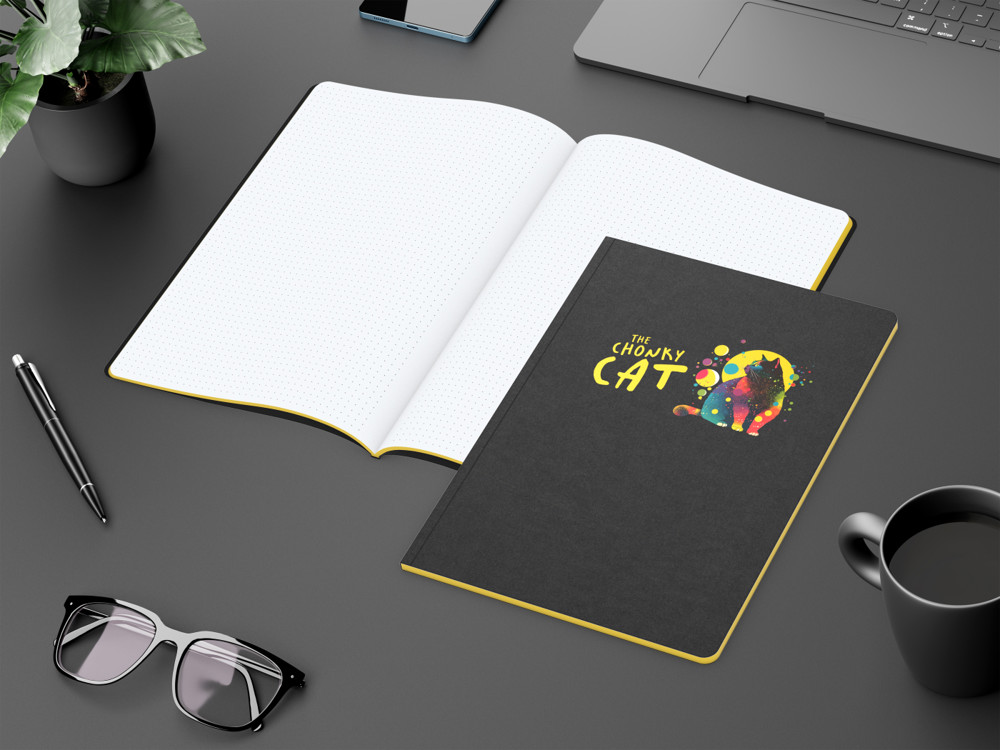 Notizbuch Tablet-Book, A4, Punktraster, gelb, Siebdruck-Digital