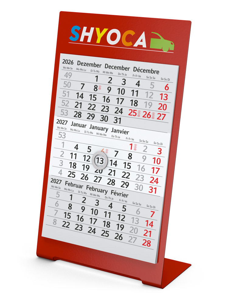Tischkalender Desktop 3 Color, 2 Jahre, rot