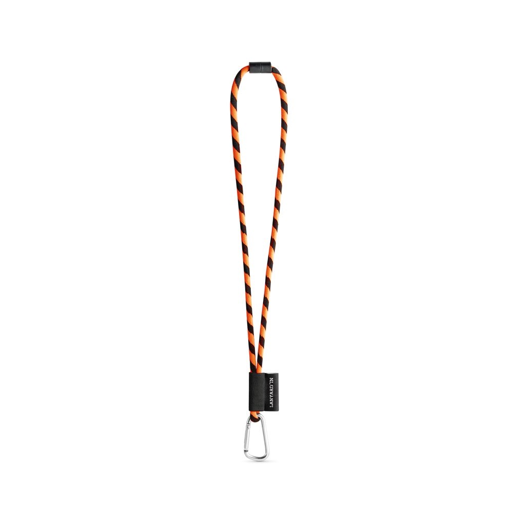 75089. SET Lanyard TUBE Long (Ø 7 mm) mit 55 mm D-förmigem Karabiner und Ø 7 mm Sicherheitsverschluss - schwarz, orange