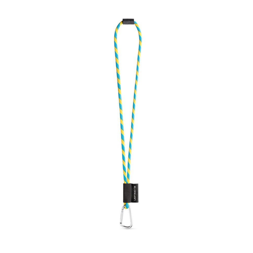 75089. SET Lanyard TUBE Long (Ø 7 mm) mit 55 mm D-förmigem Karabiner und Ø 7 mm Sicherheitsverschluss - Gelb, Hellblau