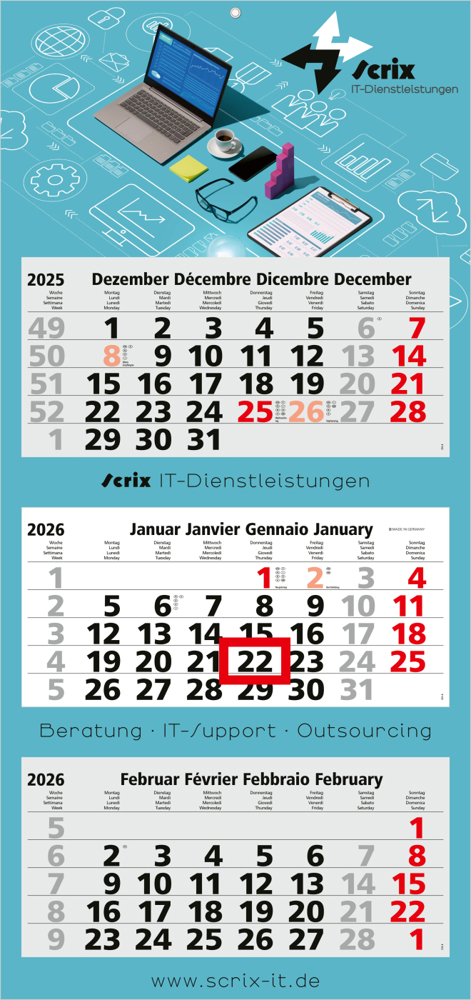 3-Monatskalender Maxi Light 3 Bestseller, Österreich (Mehrblock) - hellgrau